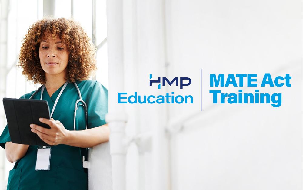 Nurse with clipboard, MATE Training logo